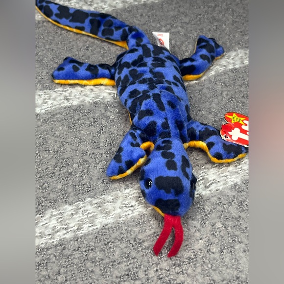Ty Other - Ty Blue and Black Lizard Plush with Yellow Accents